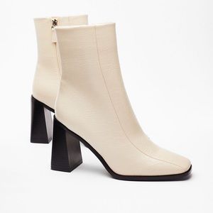 PU Croc Flare Heel Boots in Stone